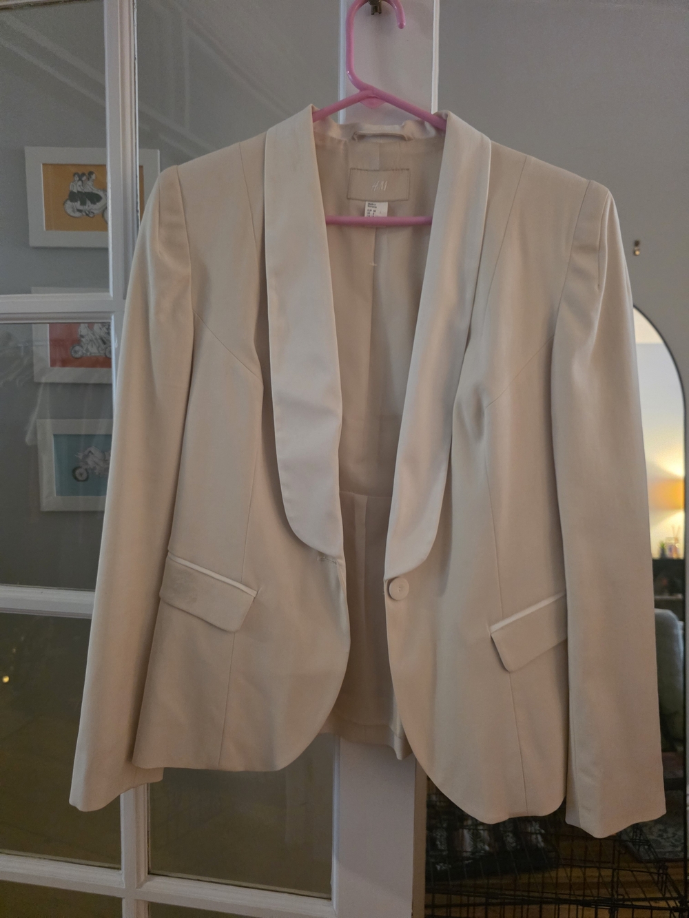 H&M Cream Shawl Lapel Single-Button Blazer
